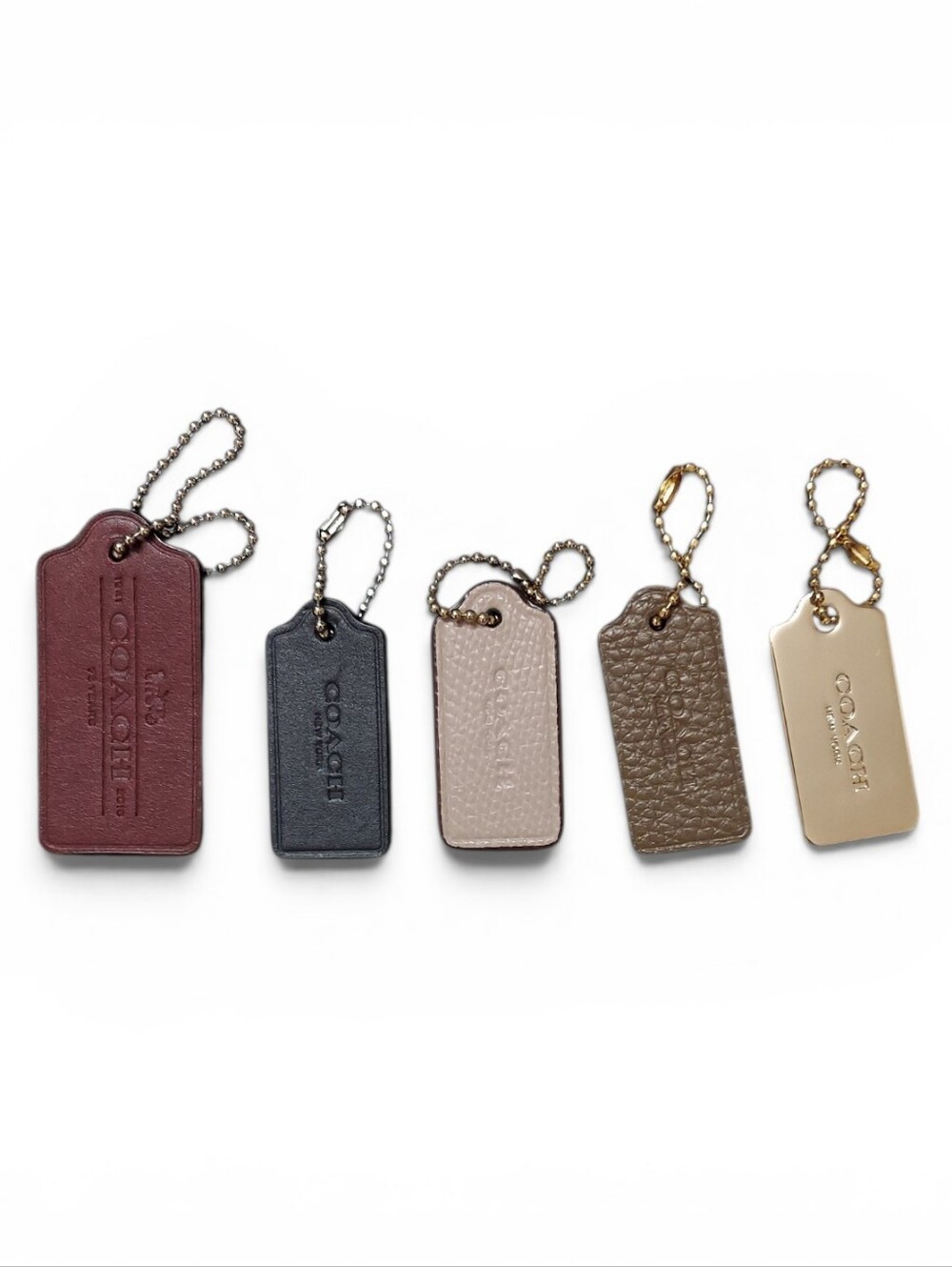 Coach Hangtags Set Of Five Assorted Colors Four Leather One Gold Metal